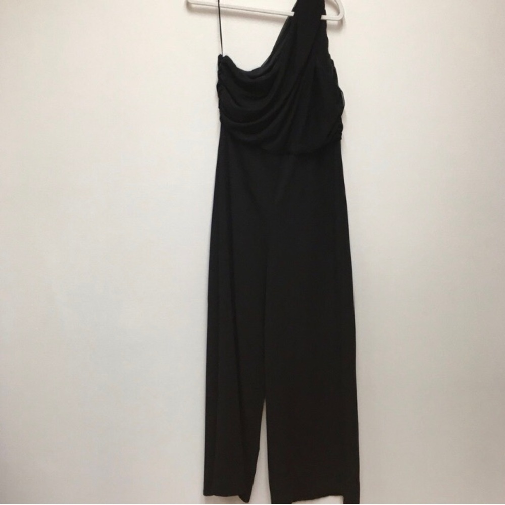 Love X Design Draped Mesh One Shoulder Jumpsuit Large Black Formal Evening Chic - Picture 2 of 14